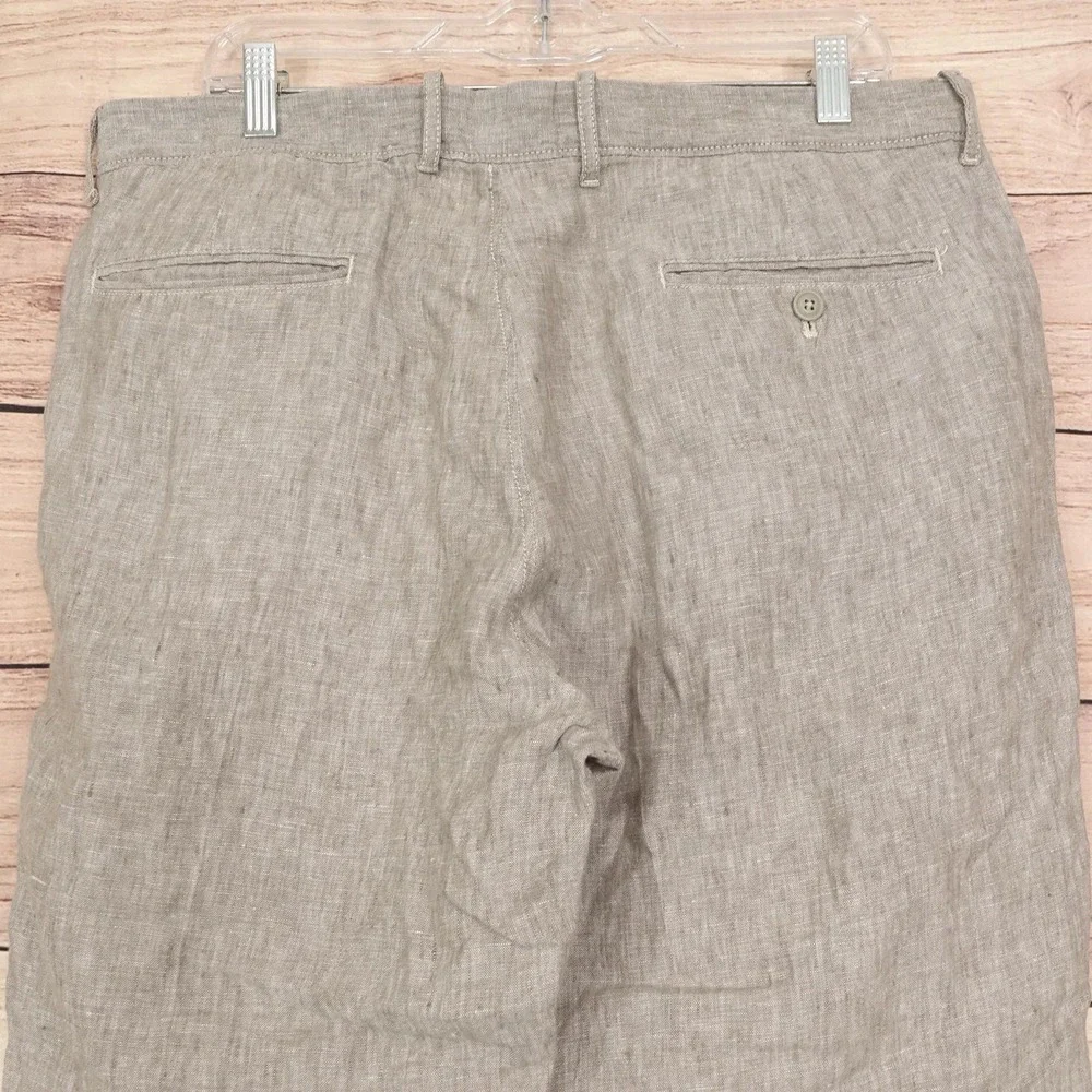 J Crew 770 Straight Linen Pants Mens 34x32 Beige Regular Fit Pleated Chino